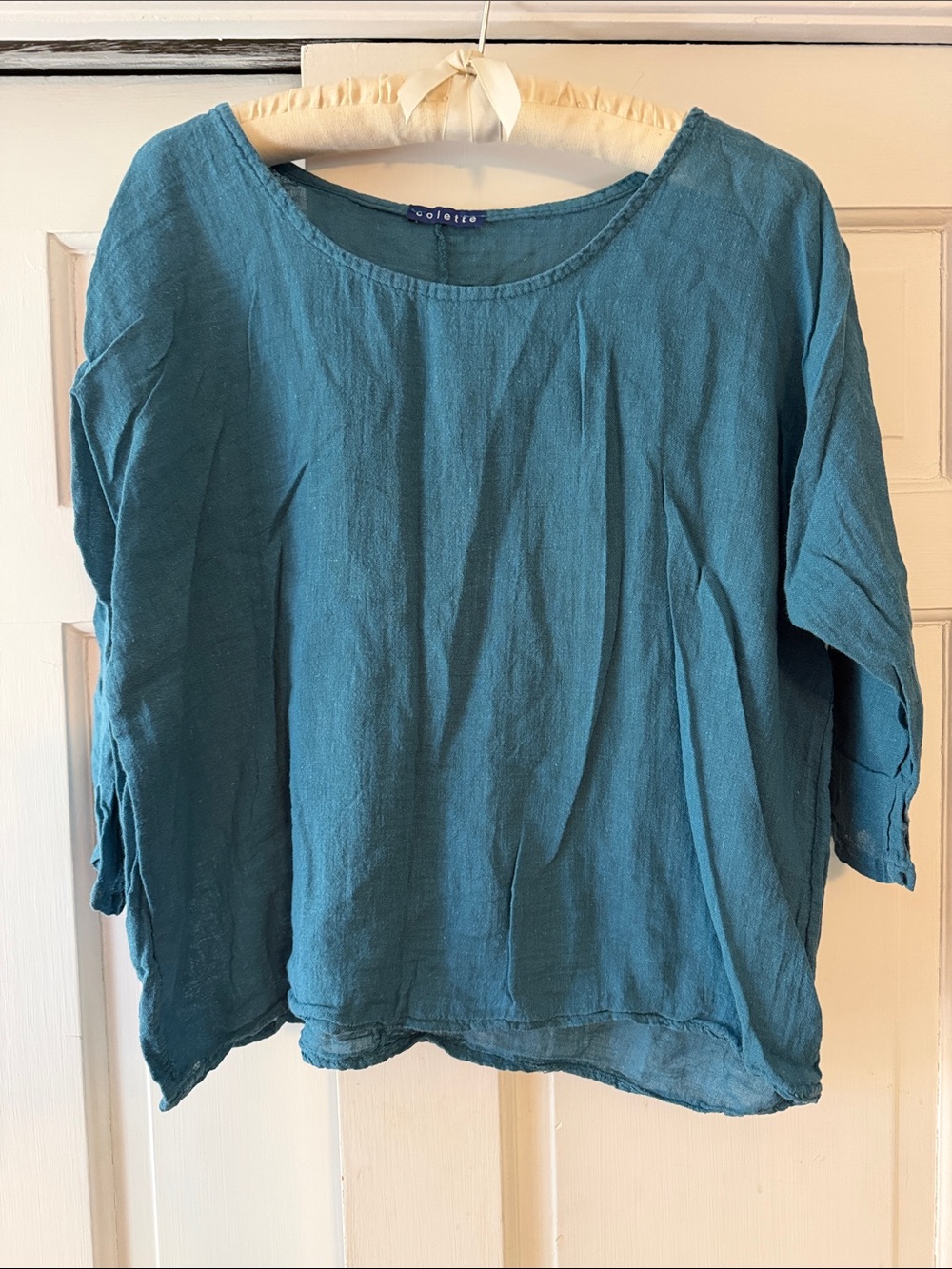 Colette Teal Linen cotton Blend Relaxed Top